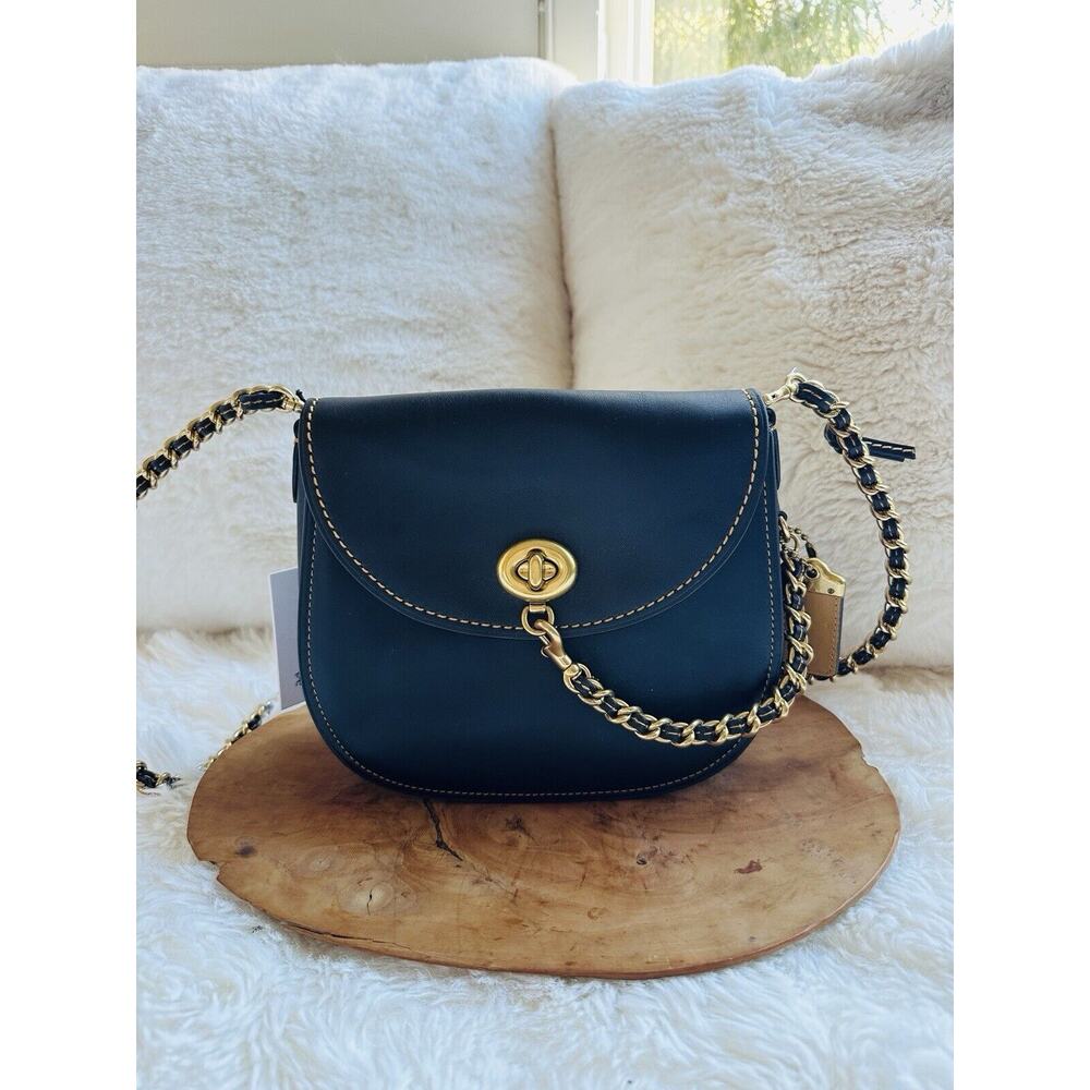 NWT COACH 1941 BLACK GLOVE-TANNED LEATHER TURNLOCK SADDLE CROSSBODY BAG $495